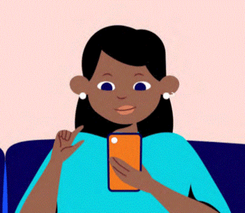 Animation of Black Woman with Cell Phone 
